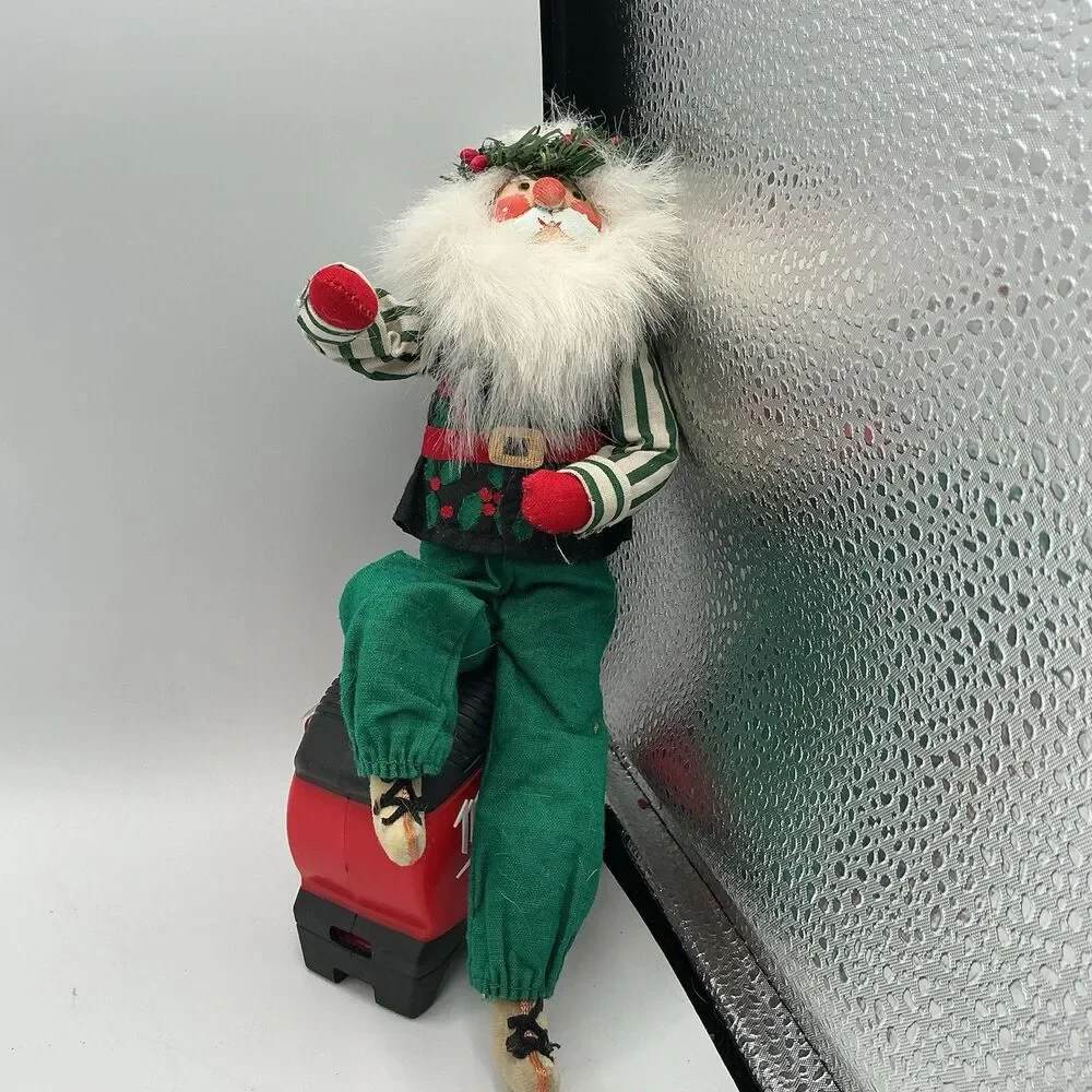 Vintage Cloth Santa Elf Doll Christmas Ornament Green Pants 10” Folk Art